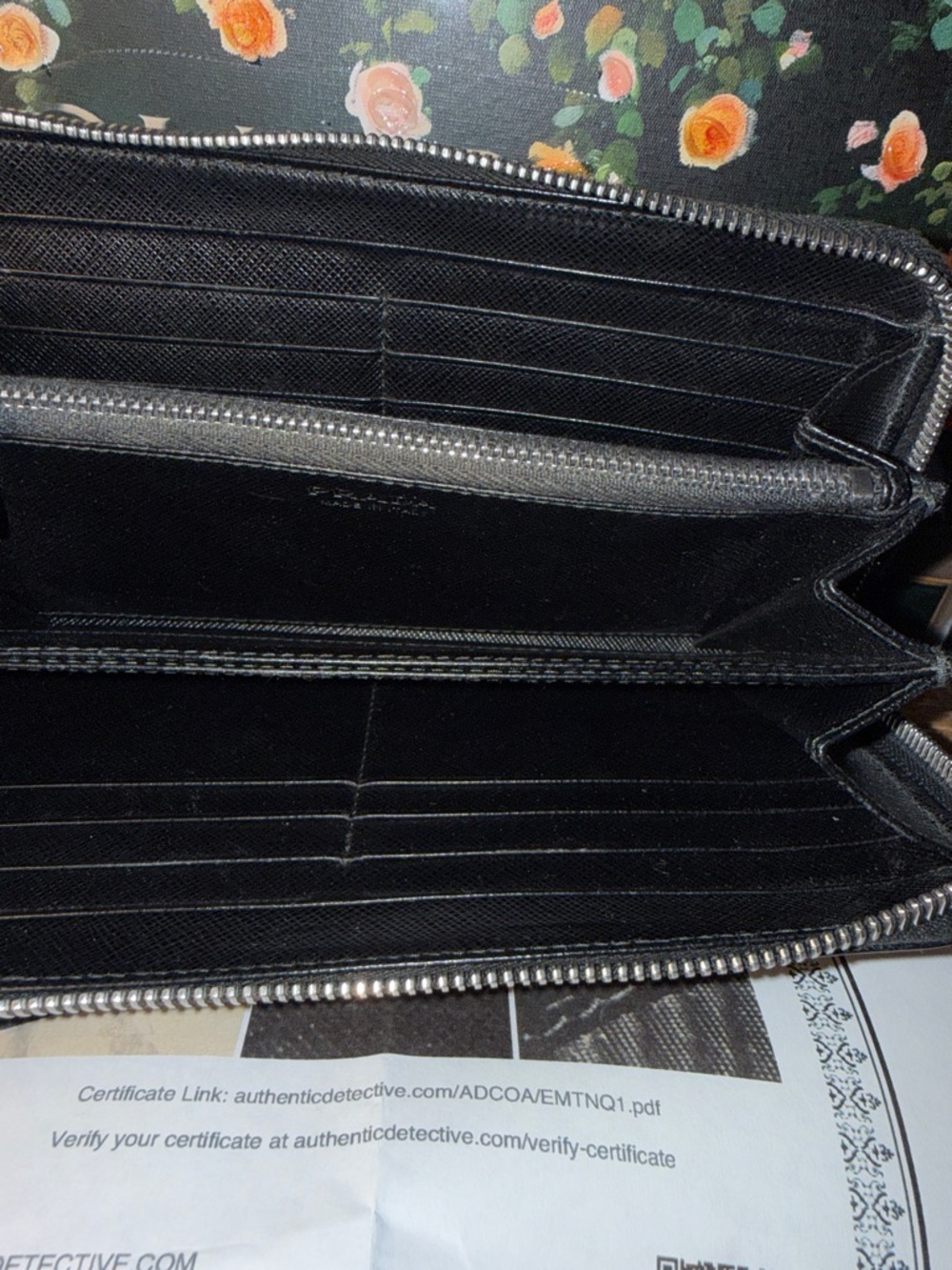 Prada Black Saffiano Leather Zip Wallet with Multicolor Letter Patches w/coa - Picture 10 of 12
